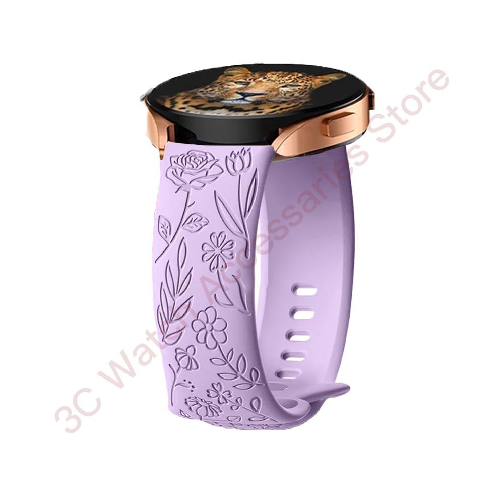 

18mm 20mm 22mm Rose engrave Band for Samsung Galaxy Watch 654 40mm 44mm Gear S3 Silicone Cute Strap Classic 43mm 45mm Active 2 18mm бузковий