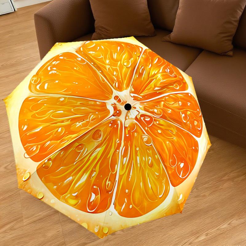 1PC Orange sliceAutomatic Open/Close Umbrella with Windproof, 8-Rib Sturdy Canopy, Durable Ribs, Fashionable Design, Outdoor Accessory, Fun Prin, Holi