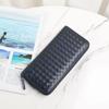 Factory direct sales leather woven long multi-card wallet simple business zipper clutch bag horizontal large banknote wallet