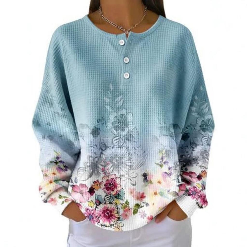 Women's Casual Printed Button Long Sleeve Sweatshirt