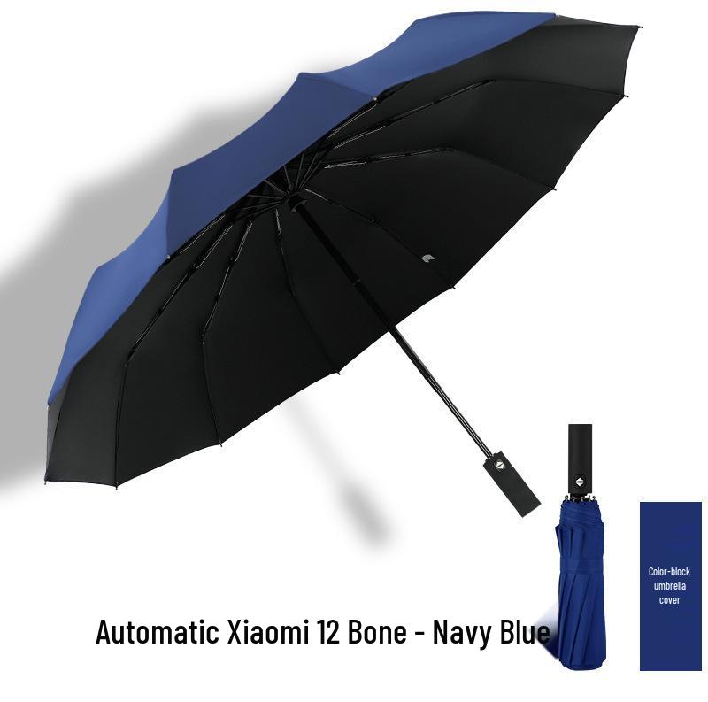 Ten-Bone Automatic XL Sunshade Umbrella: Dual-Use, Rain or Shine, Folding Sun Umbrella with Black Glue Coating.