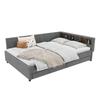 Daybed, 140x200cm, Storage Compartment On Bed, USB+Type C, With LED Light Strip, Bed with Two Drawers, Slatted Frame (without Mattress), Linen, Grey