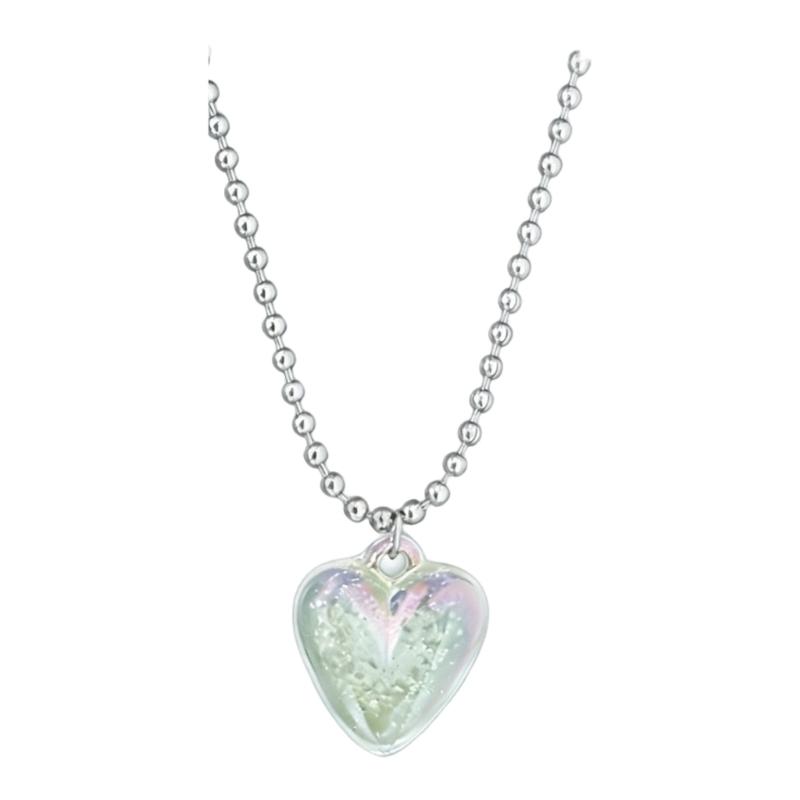 Elegant Rainbow Heart Charm Titanium Steel Chain Necklace Adjustable Neckchain Fashionable Accessory прозрачный