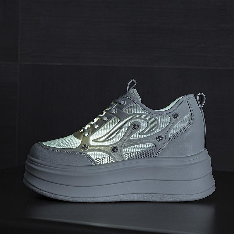 Spring and summer women's shoes new lace-up versatile small wedge heel muffin thick sole inner height increase and casual little white shoes