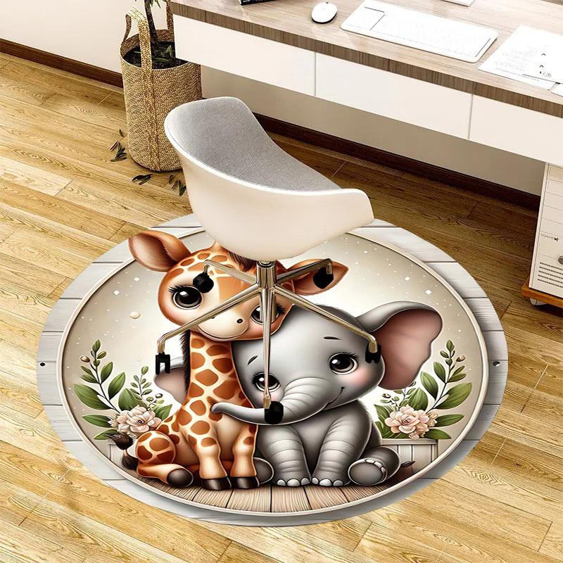 1PC Giraffe Elephant Non-Slip Floor Round carpet, Office, family, bedroom, Large Area Rug Indoor Rugs, Vibrant Colors-Z0462
