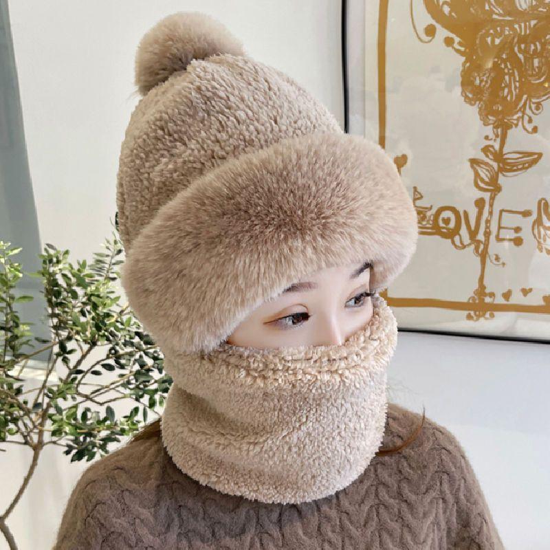 Winter Windproof Cap Outdoor Cycling Velvet Warm Ear Protection Headgear Hat Cold-proof Scarf Integrated Hairball Cap