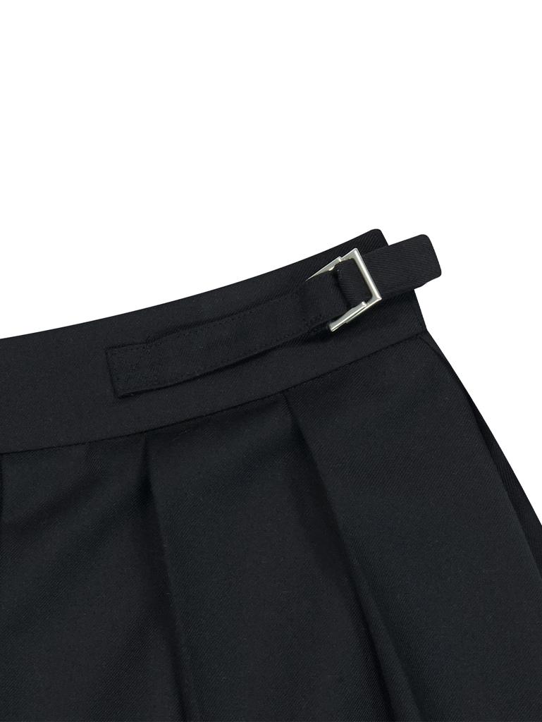 TUOMIO Midi Pleats Ribbon Culotte Pants [Black]