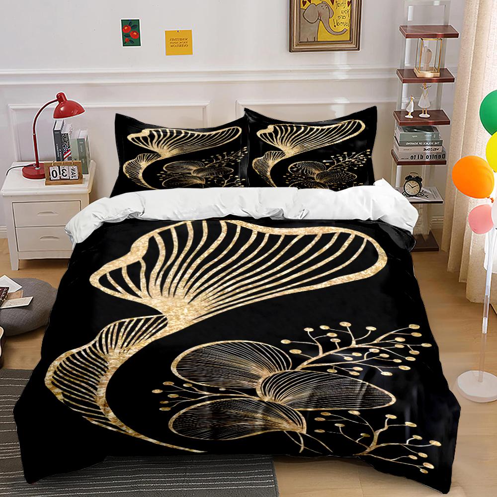 Elegant Golden Floral Pattern Bedding Set Bedding set (1 duvet cover, 2 pillowcases, duvet not included) 135x200cm