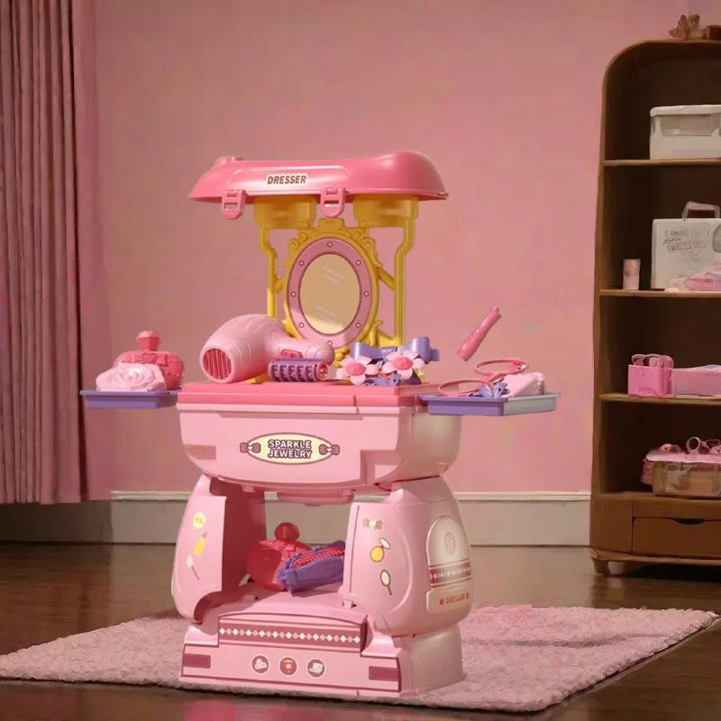 Children'S Play Home Makeup 2-In-1 Storage Toy Girl Princess Dressing Table
