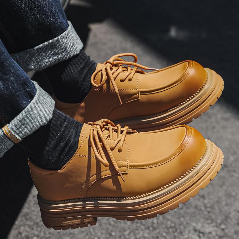New Mens Platform Casual Shoes High Quality Outdoor Work Shoes New Black Thick-soled Formal Shoes Business Leather Dress Shoe