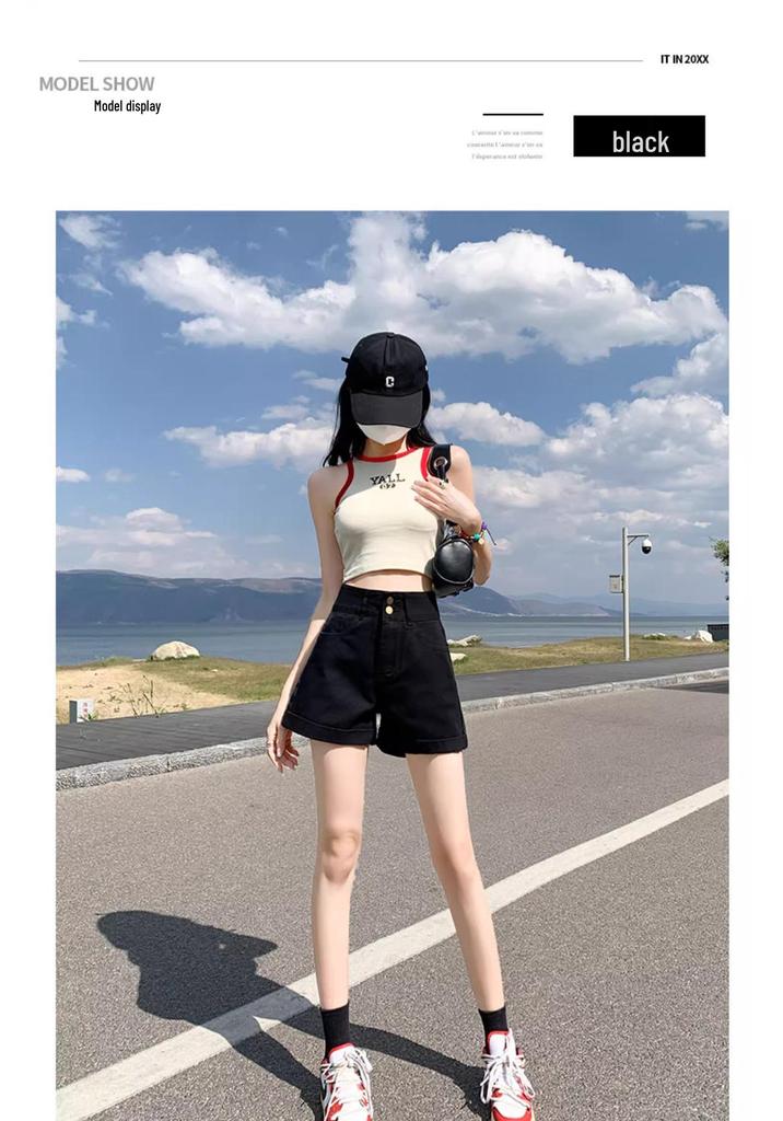 Plus Size High-Waisted A-Line Denim Shorts for Women - Summer Pear-Shaped Elastic Wide-Leg Hot Pants