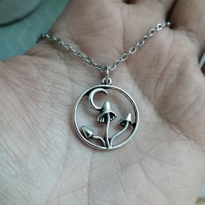 Stainless Steel Moon Mushroom Pendant Necklace - Niche Forest Jewelry Accessories - Unisex Chain