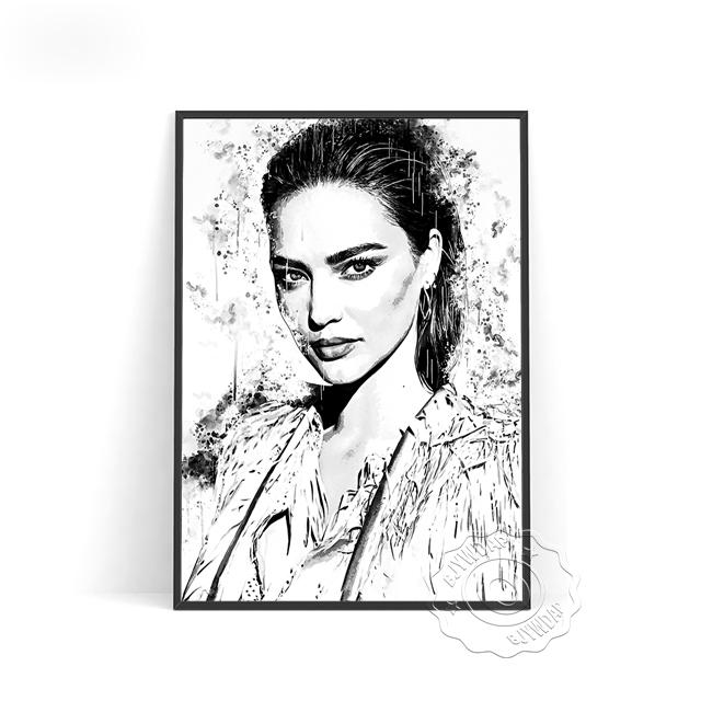 

Watercolor Beauty Sketch Printing Poster, Black White Australian Supermodel Art Prints, Minimalism Wall Home Decor No Frame 21*30cm No Frame