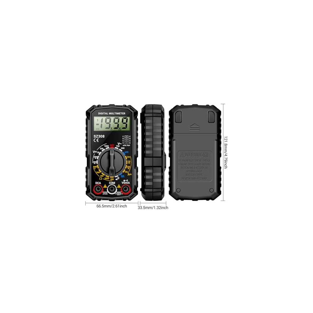 SZ308 Digital Multimeter 2000 Counts with Voltage, Current, Resistance Measurement and Backlit LCD Display