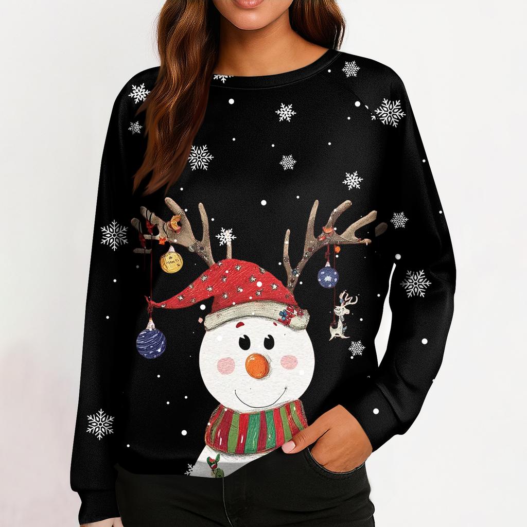 Women's Fashion Casual Long Sleeve Christmas Printed Neck Sweatshirt Top