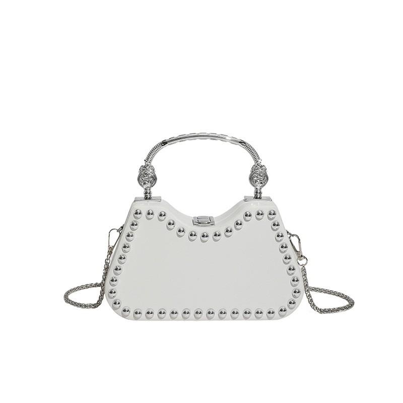 

Niche Design Box Bag Women s Rivet Inlaid Retro Handbag Temperament High-end Dinner білий