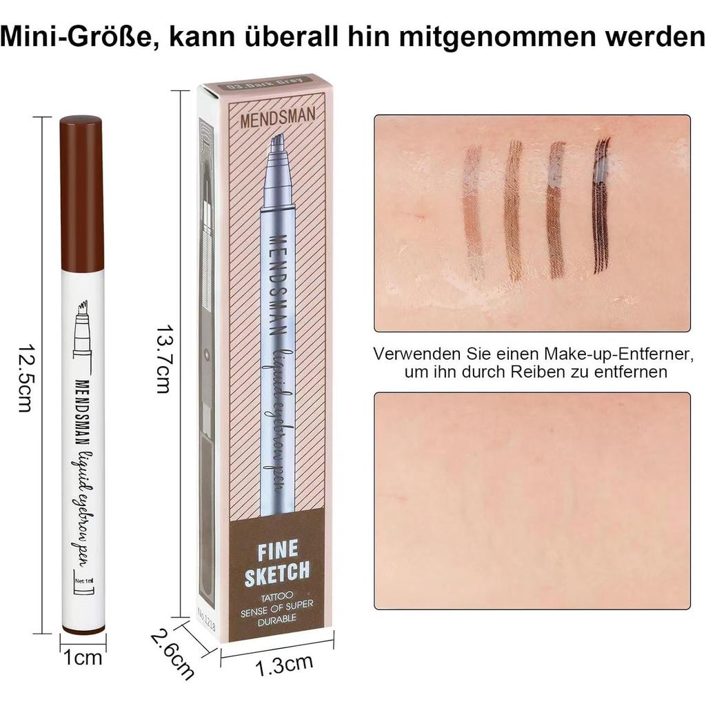 Batch of 4 waterproof 3D eyebrow pencils with 4 fork tips, Microblading Eyebrow Pencil with 4 tips Micro head, long-lasting natural makeup