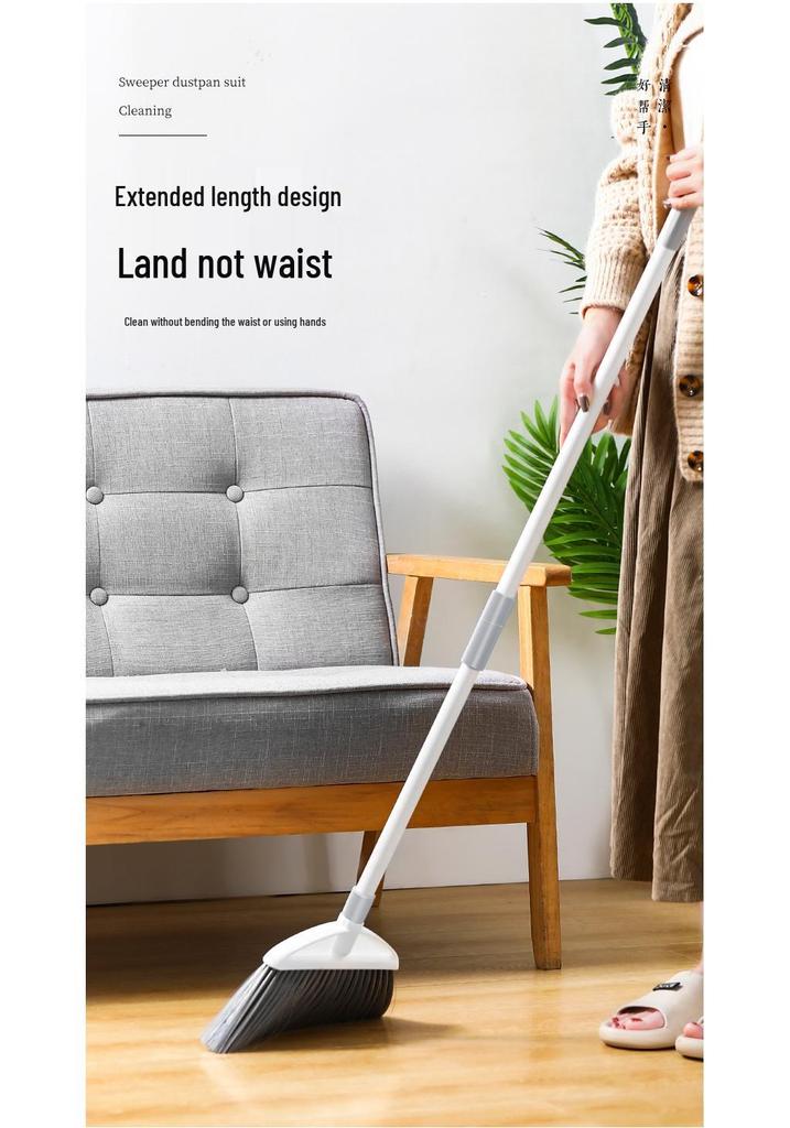 Soft Bristle Indoor Broom and Dustpan Set for Hair and Floor Sweeping
