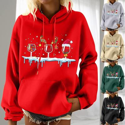 Women's Fashion Leisure Christmas Party Printed Long Sleeve Hooded Pullover Top