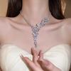 Silver Needle Zircon Butterfly Tassel Earrings & Necklace Set - Elegant Fashion Clavicle Chain for Weddings