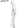 BITCED Autumn Women's Solid-Colour High-Waisted Fashion Square-Neck Long-Sleeved Lace-Panel Dress