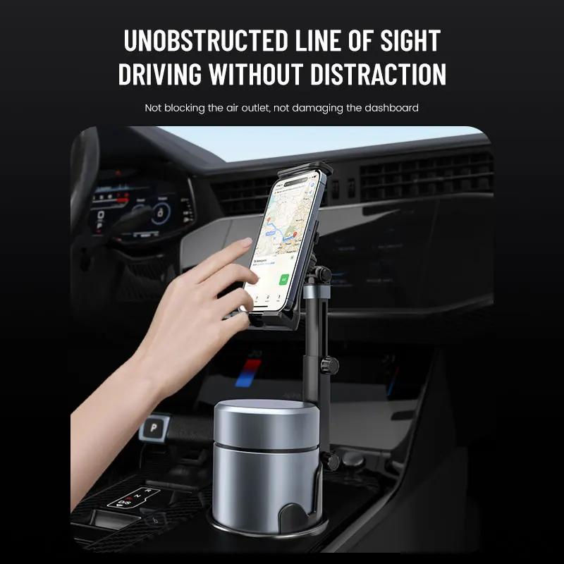 360 Rotation Car Cup Holder Tablet Expander with Cell Phone Mount - Auto Interior Accessory for Smartphones