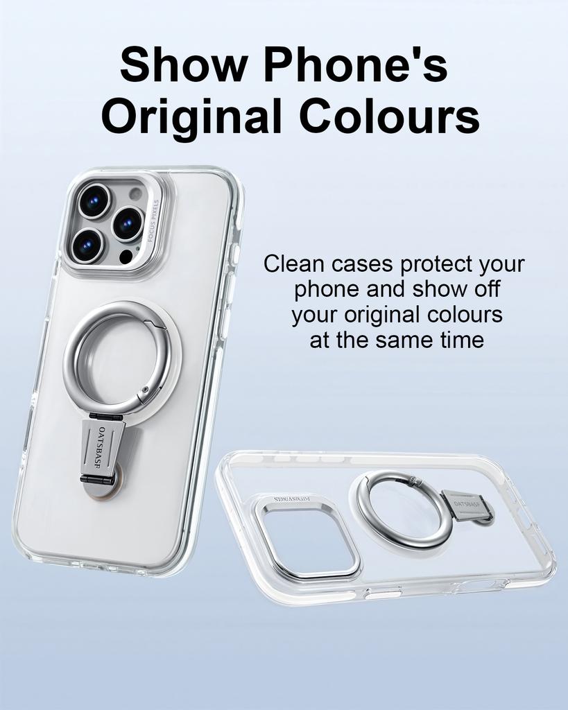 Oatsbasf Handyhülle für iPhone 16 15 Pro Max mit Magsafe 360° drehbarer magnetischer Ringständer Transparenter Stoßfänger Schutzhülle