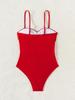 2025 European & American Solid Color Spaghetti Strap One-Piece Bikini for Women