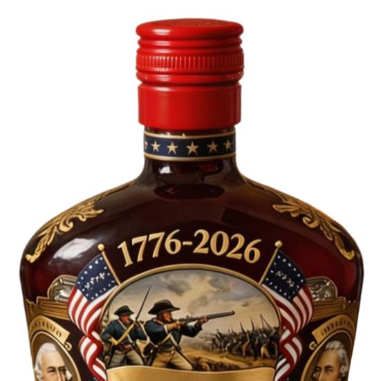 250th Anniversary Wine Bottle Commemorative Colored Glass Wine Decanter with Founding Fathers Historic Images 1776-2026 Patriotic Decor for Home Bar