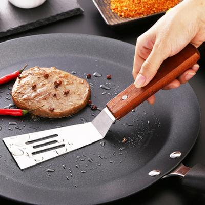 Stekspade med trähandtag Non-stick köksredskap Kraftig Bärbar Rostfri Spatel med slitsar Köksredskap
