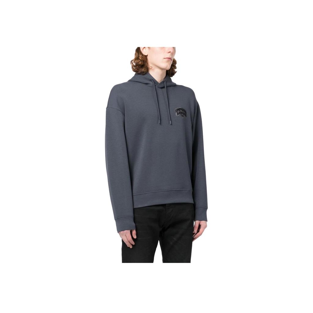 Emporio Armani Loose Fit Hooded Letter Embroidered Long Sleeve Sweatshirt Men Tops Gray 3R1MBG-1JHSZ-0931