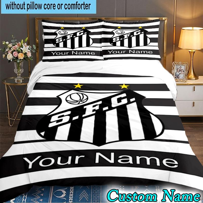 Custom Name Santos Futebol Emblem 3PCS Bedding Set For Bedroom Dormitory,Including 1pc Duvet Cover And 2pcs Pillowcases Large size Fan gift
