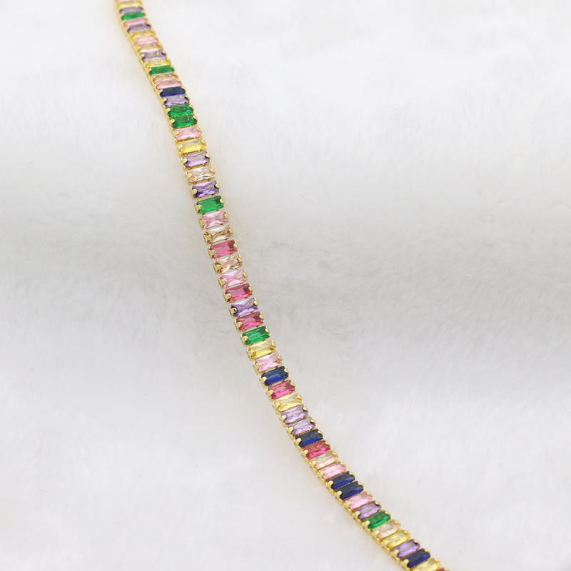 Women's Gold Colorful Choker Necklace Shiny Rainbow Crystal Zircon Tennis Chain Statement Jewelry Dropshipping