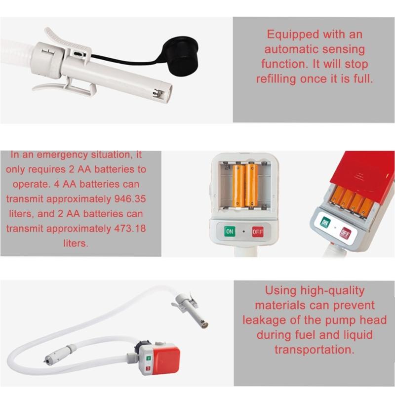 Gas Diesels Pump Auto Stop 9.08L/Min Flow Battery/USB Powered 51Inch Hose Universal Adapters For Fuel Transfer