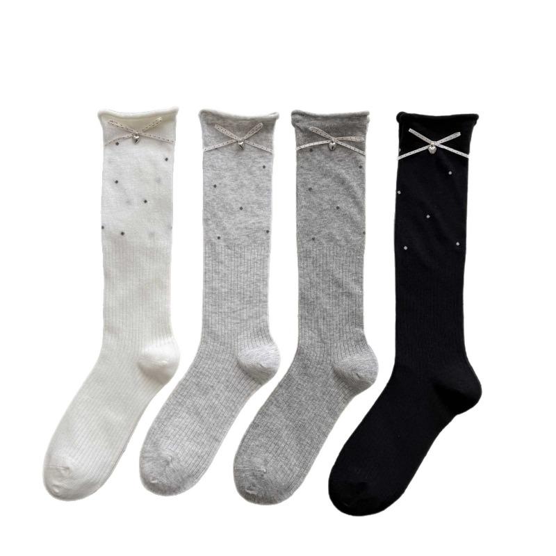 Summer Lightweight Ankle-length Stockings - Children's Open-weave Mesh Polka Dot Bow Tie Long Stockings - Versatile Half-length Stockings