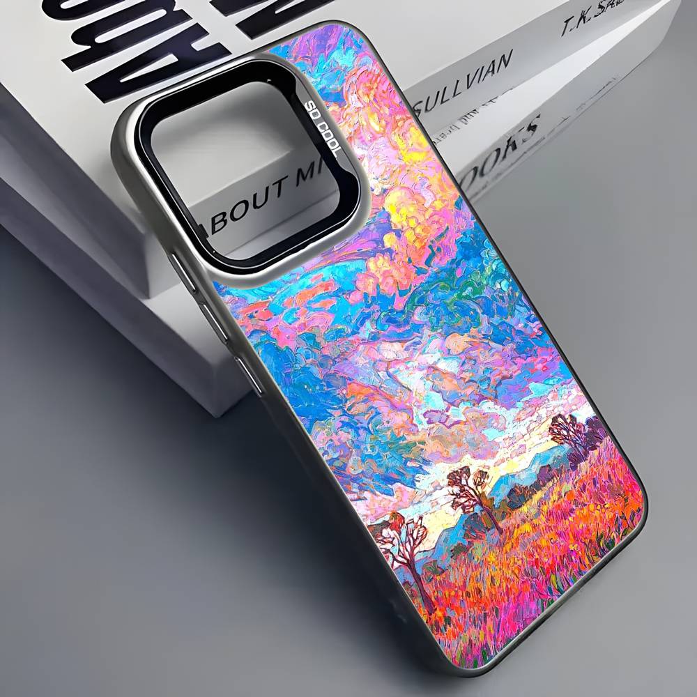 Bunte Ölgemälde Landschaft Handyhülle Für iPhone 16 15 14 13 12 11 Pro Max Grau Schwarz Handyhüllen Matt Laser Metallisch Aurora Funda