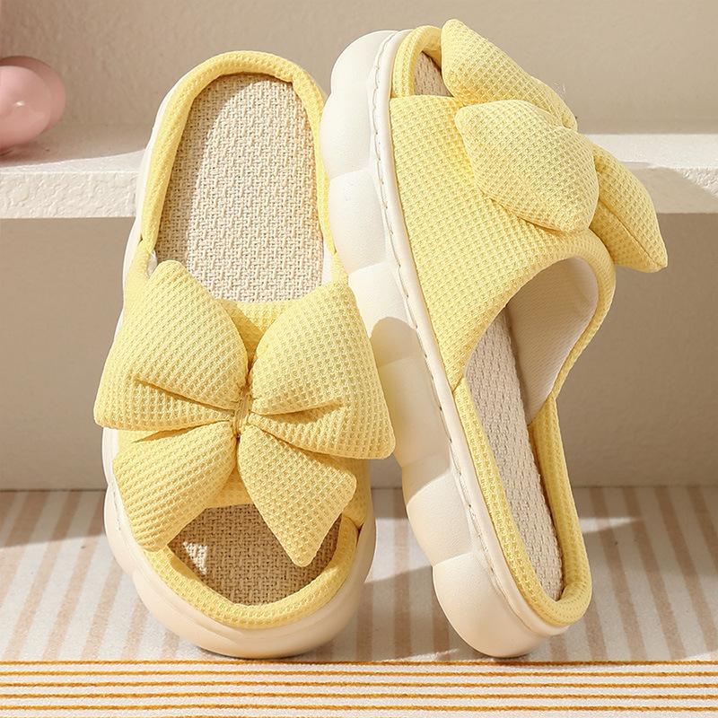 Fashion Linen Women Slippers 2025 Summer Home Slippers Comfortable Thick Sole Platform Ladies Fashion Bowknot Indoor Slipper Wholesale
