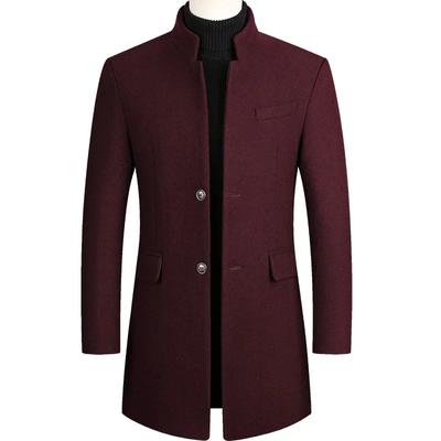 Herren Wollmantel Herbst Winter Mittellang Windjacke Verdickter Stehkragen Männlicher Trenchcoat Abrigo Hombre