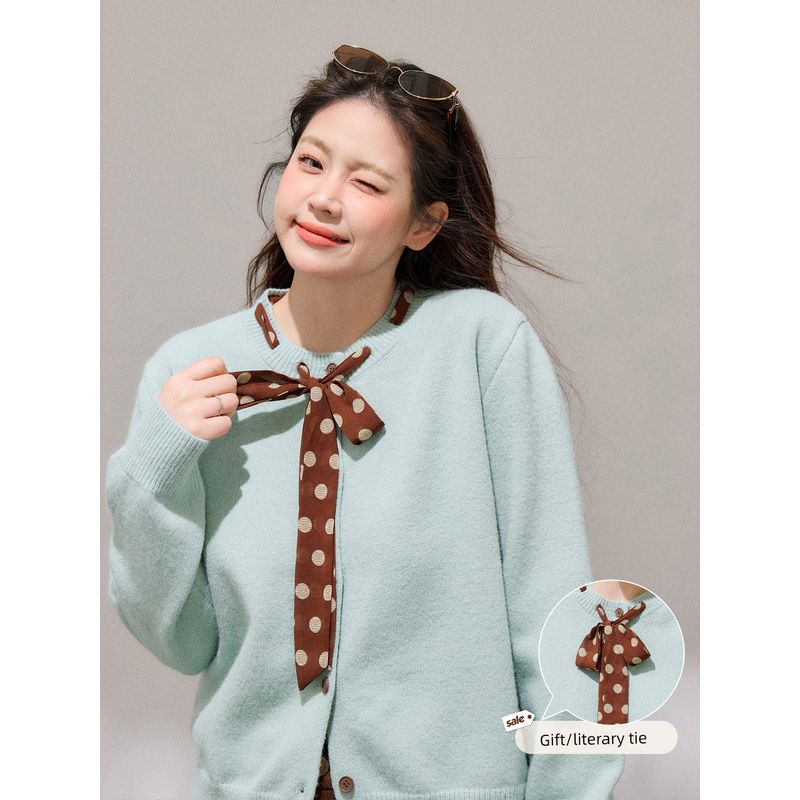 Zhang Ren Plus size women clothing Chubby Korean Series Slimming Fresh Green Sweater Outerwear Deep Coffee Color Long Skirt Set