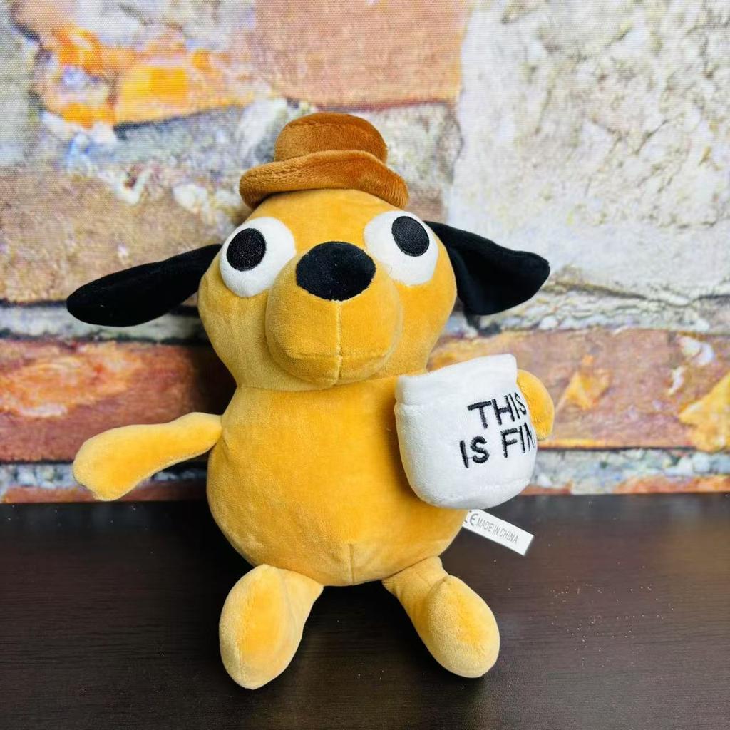 New This Is Fine Meme Coffee Dog Plush Toy Soft Stuffed Doll Stuffed Plush Animals Kids Toy Gift for Children Boy Birthday