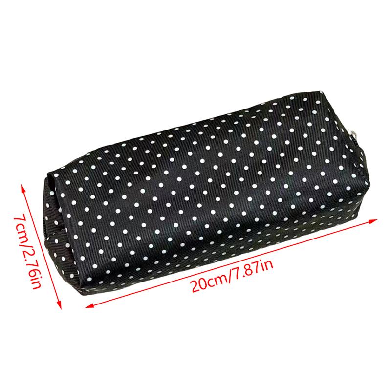 Polka Dot Pencil Case Set Large Capacity Canvas Zipper Pen Pouch For Students School Office Travel Makeup Storage