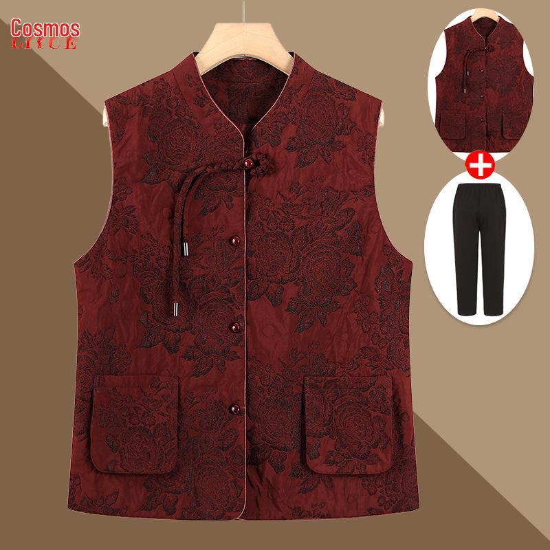 Kamizelka bez rękawów w chińskim stylu mamy: Elegancka odzież wierzchnia na wiosnę i jesień dla kobiet w średnim wieku i starszych.