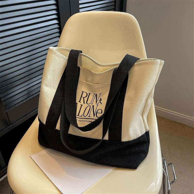 Borsa a Tote in Tela da Donna, Borsa a Spalla di Grande Capacità, Borsa da Shopping Casual in Cotone, Borsa da Viaggio Riutilizzabile con Tasca