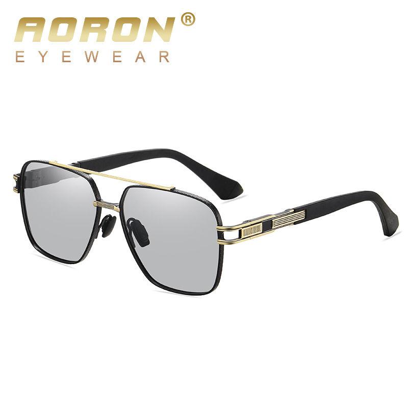 AORON Photochromic Polarized Sunglasses for Men Women Fashion Big Metal Frame UV400 Anti Glare Glasses Outdoor Sports Driving Fishing Eyewear