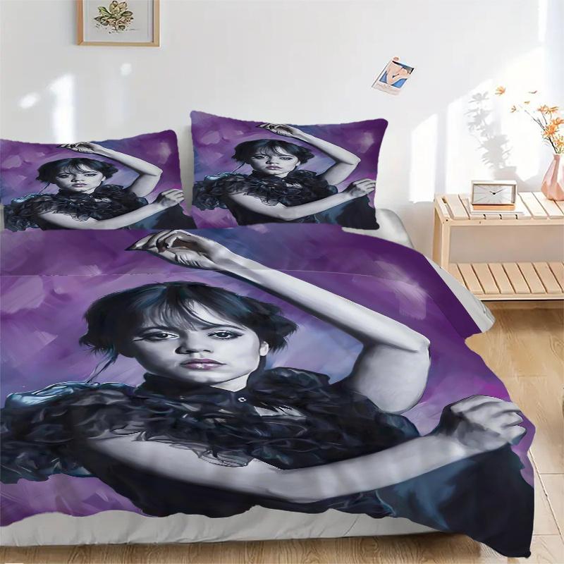 3pcs Elegant and Dynamic Wednesday Quilt Cover Set (1 Quilt Cover + 2 Pillowcases Without Pillow Core), High-Definition Printing for Home and Dor