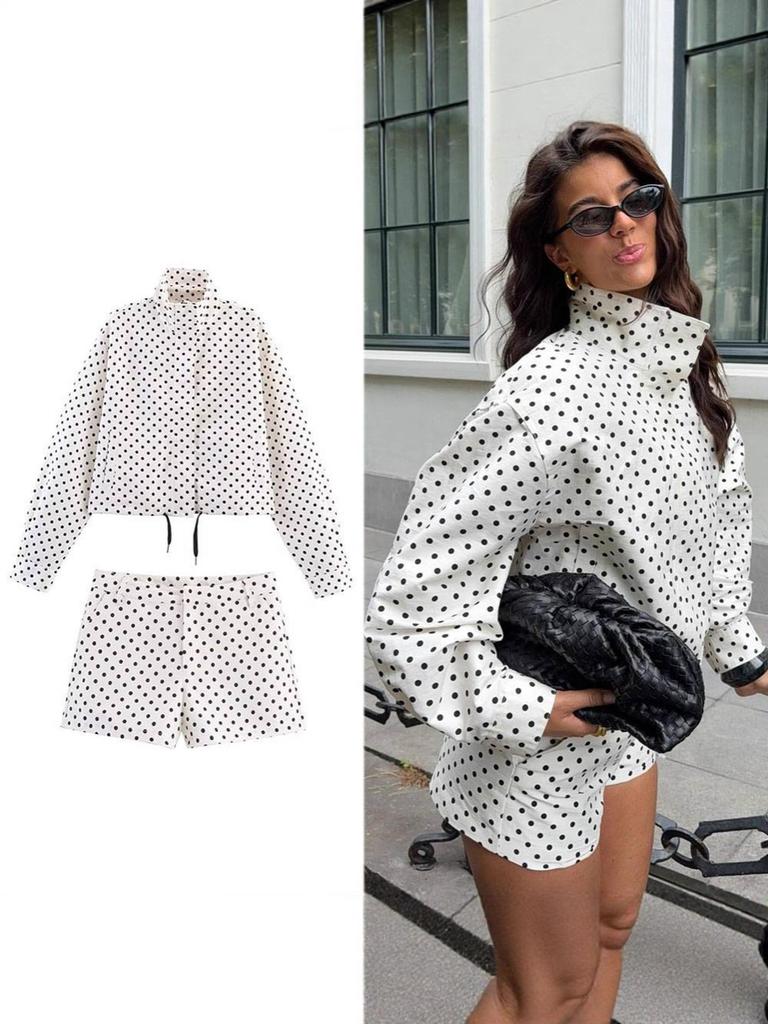 Women's New Spring Summer Polka Dot Long Sleeve Jacket Set with Shorts