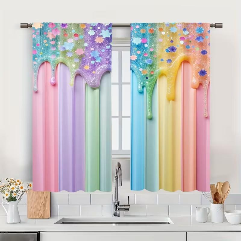 2 Pcs Rainbow Print Curtains,suitable for Bedroom,living Room Kitchen Decoration,home Decoration,curtin for Window