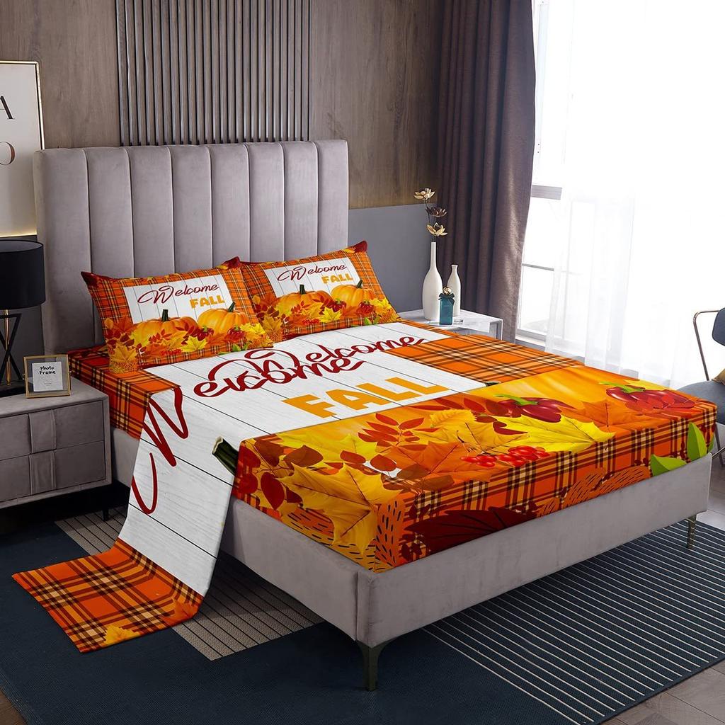 Autumn Harvest Pumpkin Pattern Sheet Four-piece Bedding Set Bedding Set Bedroom Dormitory Bedding Decoration