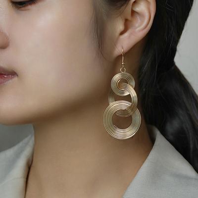 European and American New Personality Metal Multi-layer Circle Earrings Exaggerated Retro Large Circle Long Earrings Net Red Earrings Women