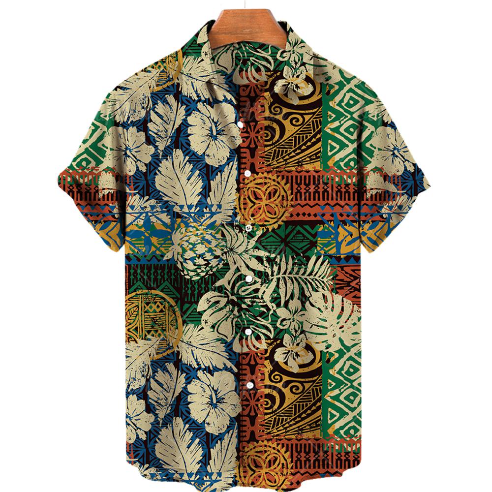 Men's casual shirt plant printed summer clothing Hawaiian short sleeved 2026 medieval vintage beach vacation top